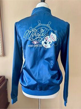 Disney Cruise Line Minnie Mouse Jacket Blue Satin Bomber Size Medium